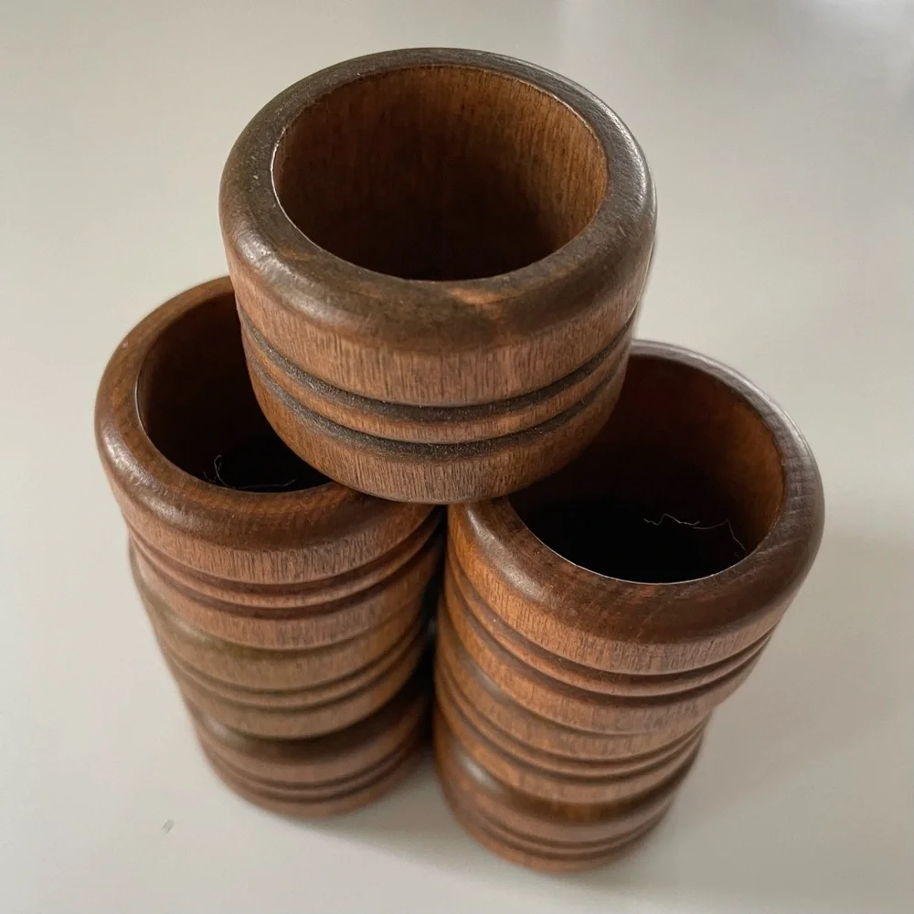 Vintage Set of 10 Round Wooden Napkin Ring Holders